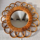 Round vintage wicker mirror