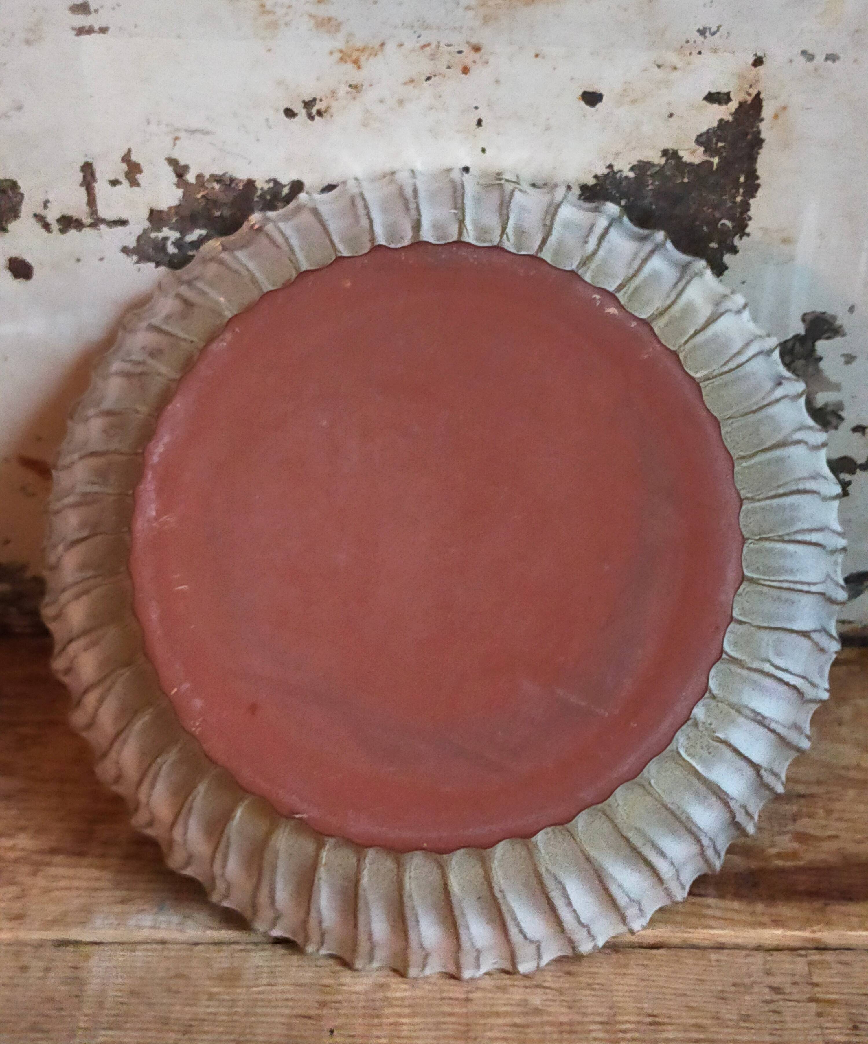 Vintage fluted enameled earthenware potter's salad bowl