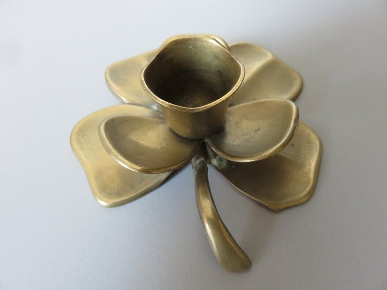 Flower candle "4-leaf clover" in 70s brass