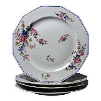 4 Bernardaud Limoges porcelain dinner plates with floral decoration, 1920s-1950s