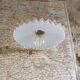 Vintage suspension in white lace opaline, sky blue cable.