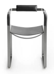 Armchair, silver steel and black leather, contemporary style.