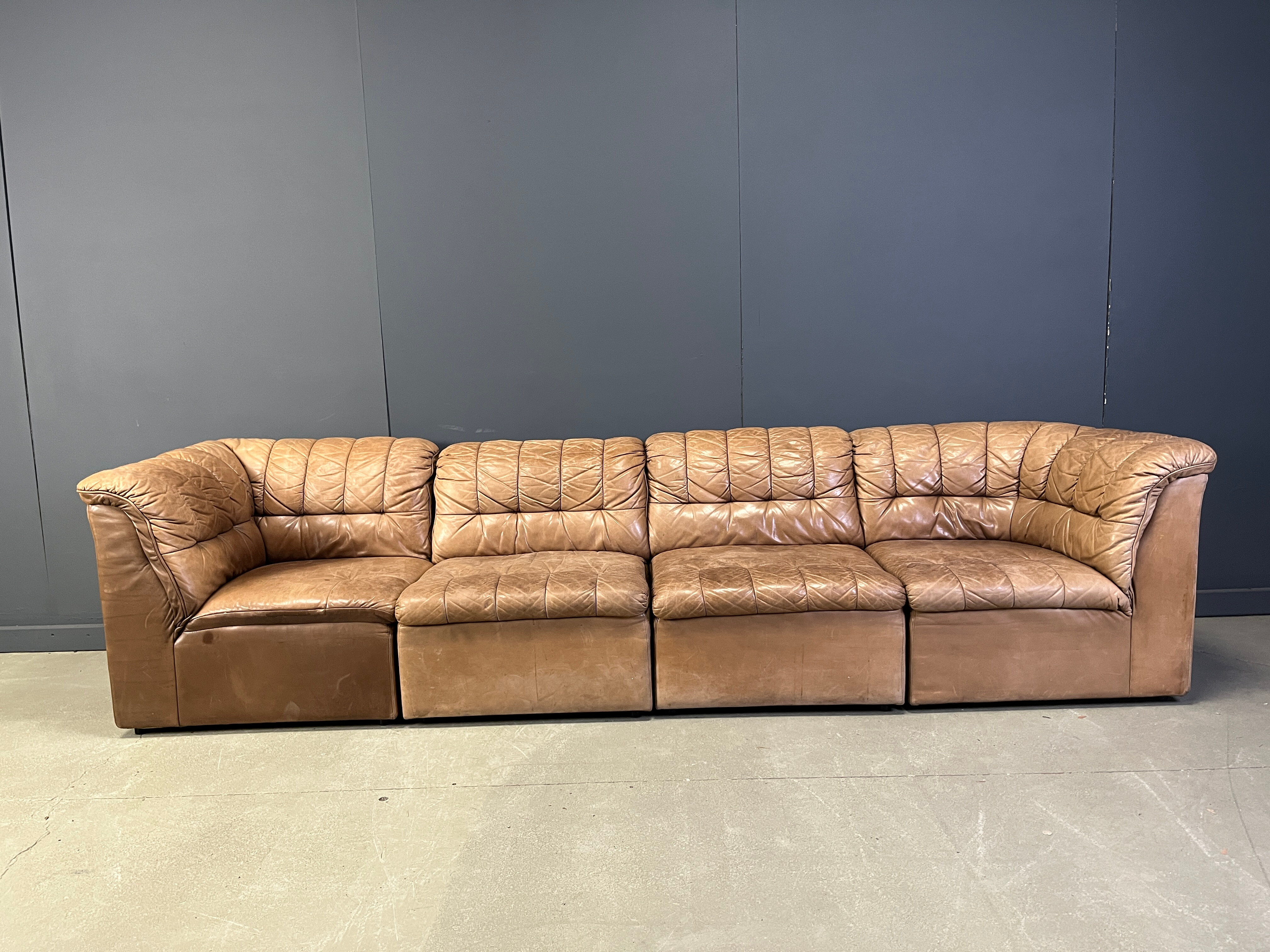 Canapé modulaire vintage en cuir marron de Laauser, années 1960