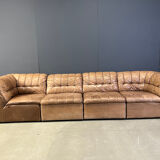 Canapé modulaire vintage en cuir marron de Laauser, années 1960