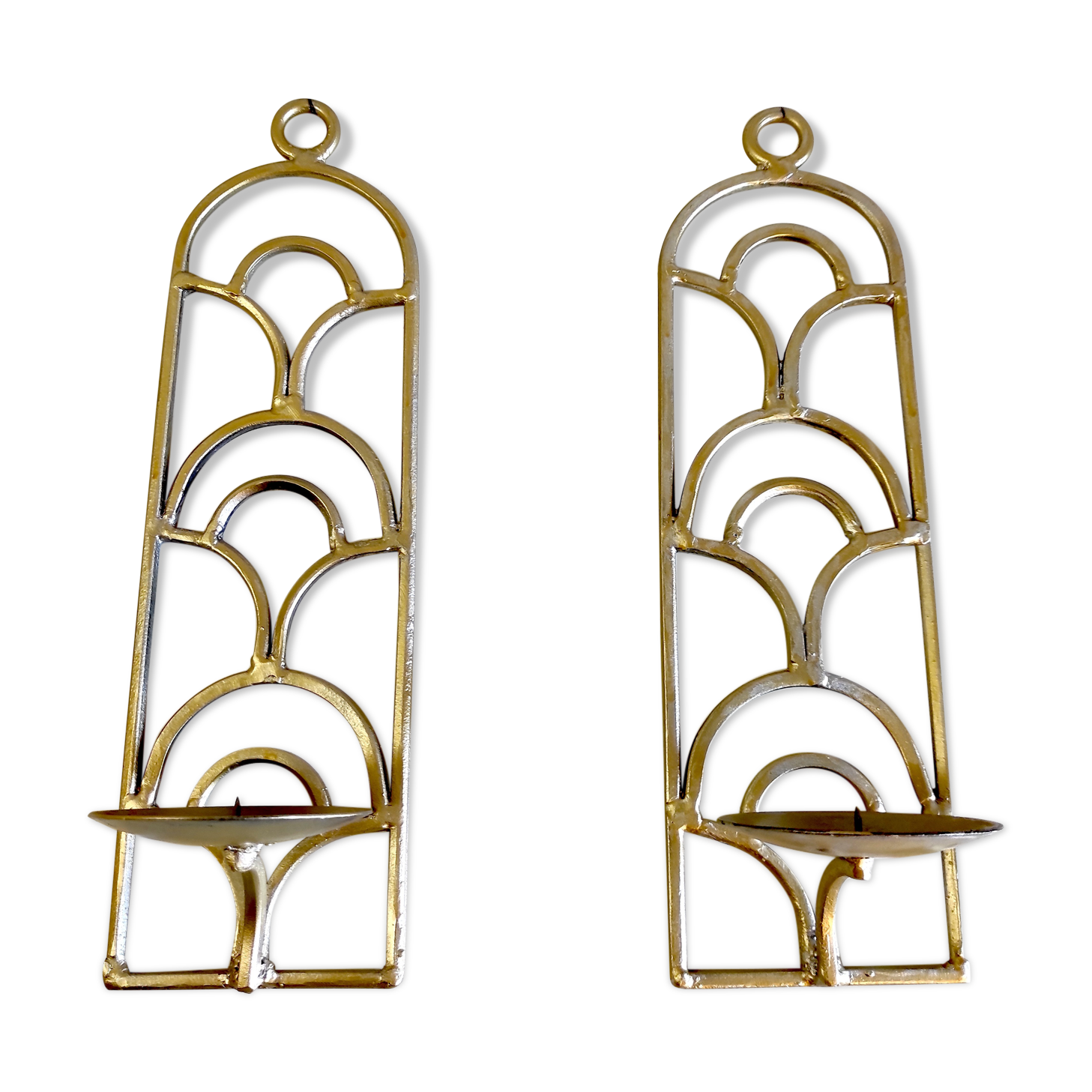 Duo d’appliques bougeoir en métal doré