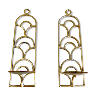 Duo d’appliques bougeoir en métal doré