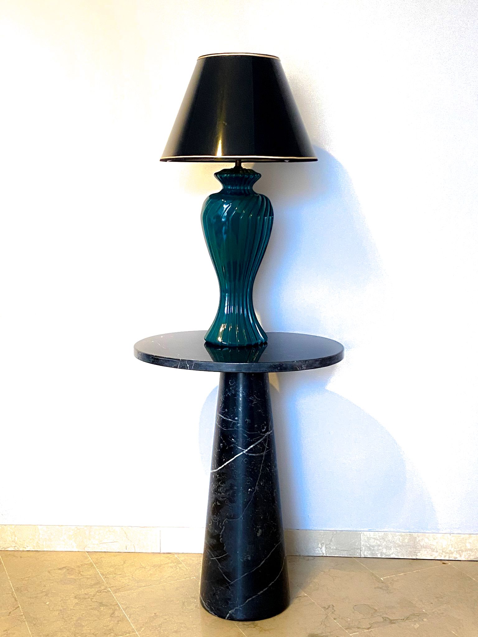 Green lacquered porcelain table lamp, Italy 70s