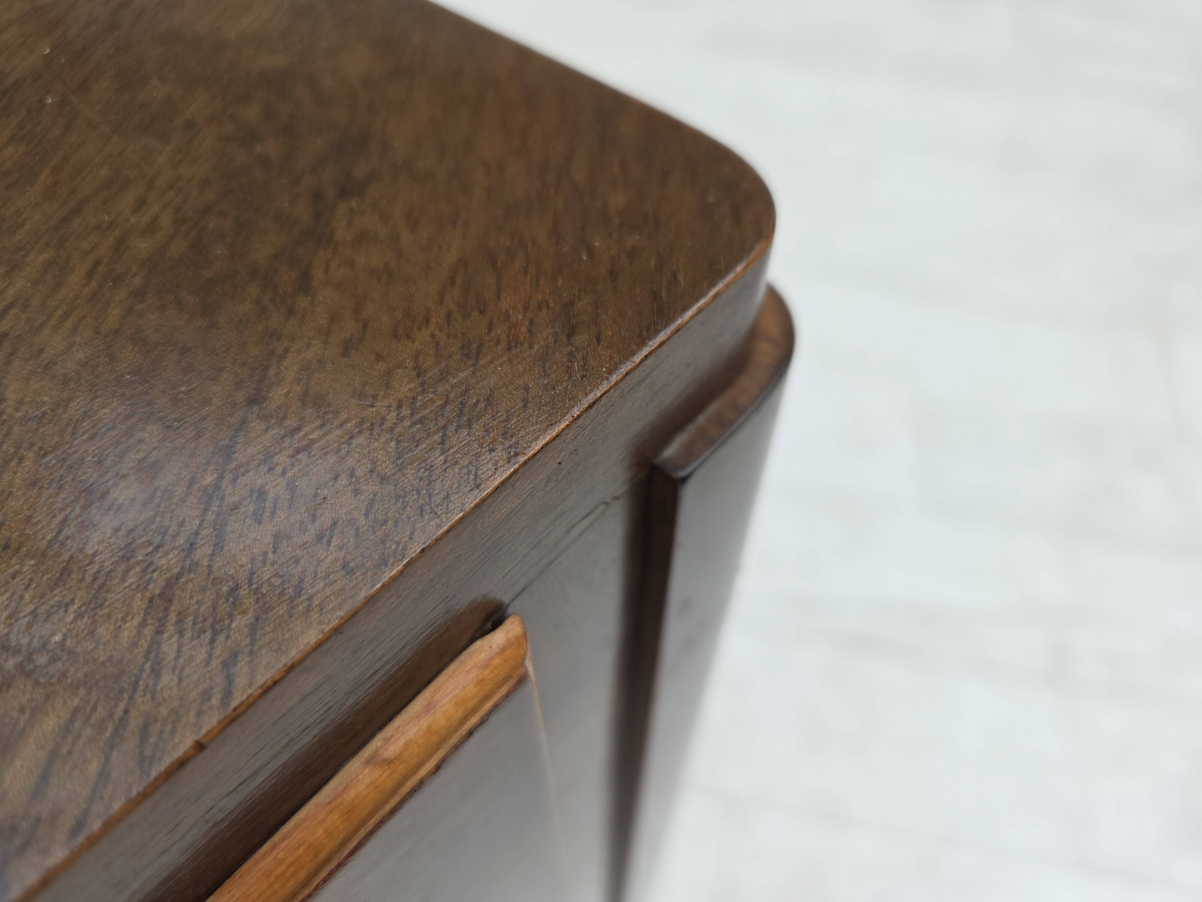 1960s, Danish radio/TV commode, laqered ash wood, wood marquetry door.