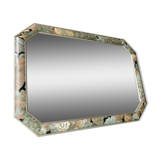 Vintage floral mirror in wood and cut glass, 80s