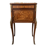 Napoleon III bedside table in marquetry wood and marble