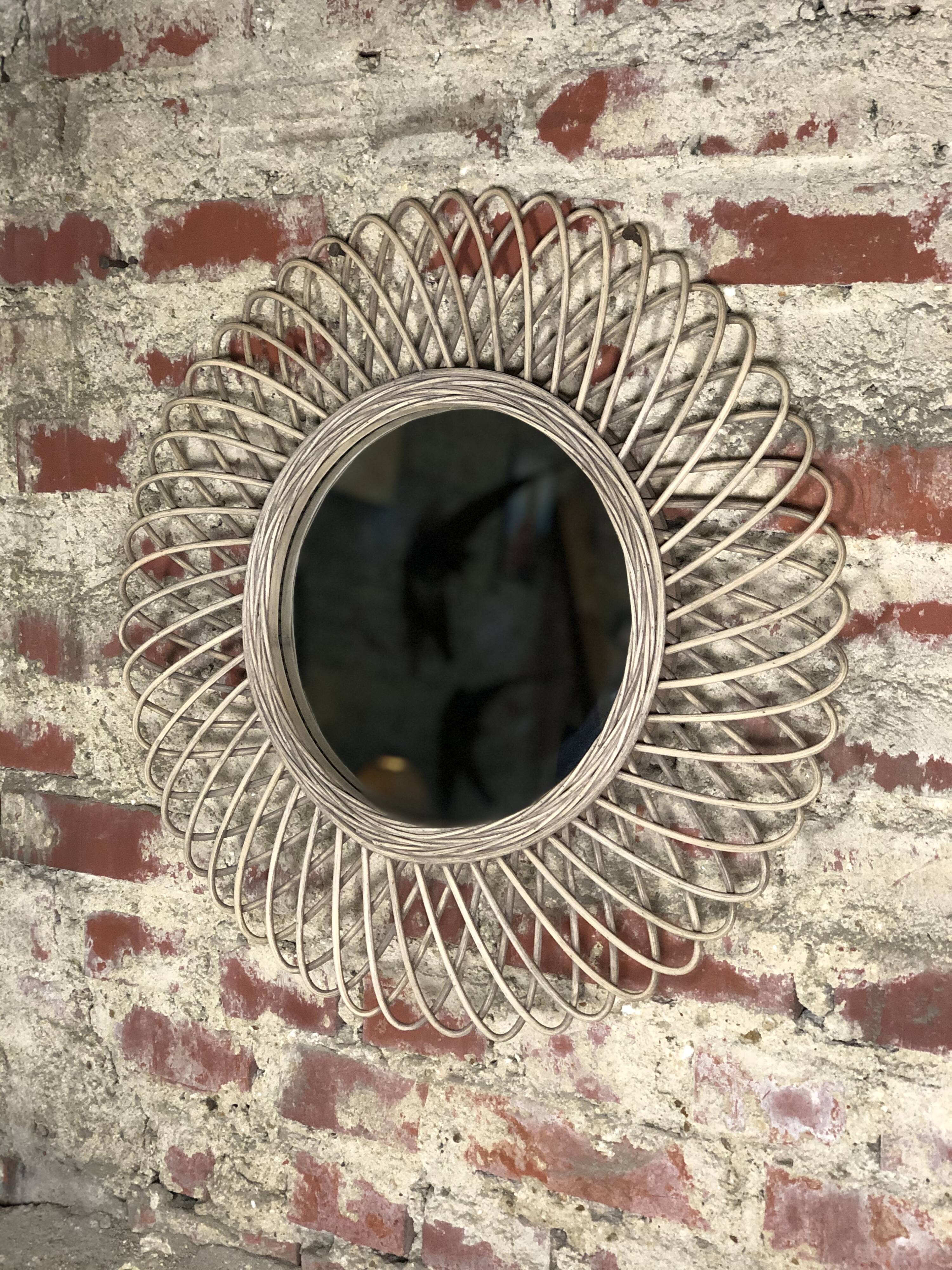 Natural braided rattan mirror diameter 58 cm