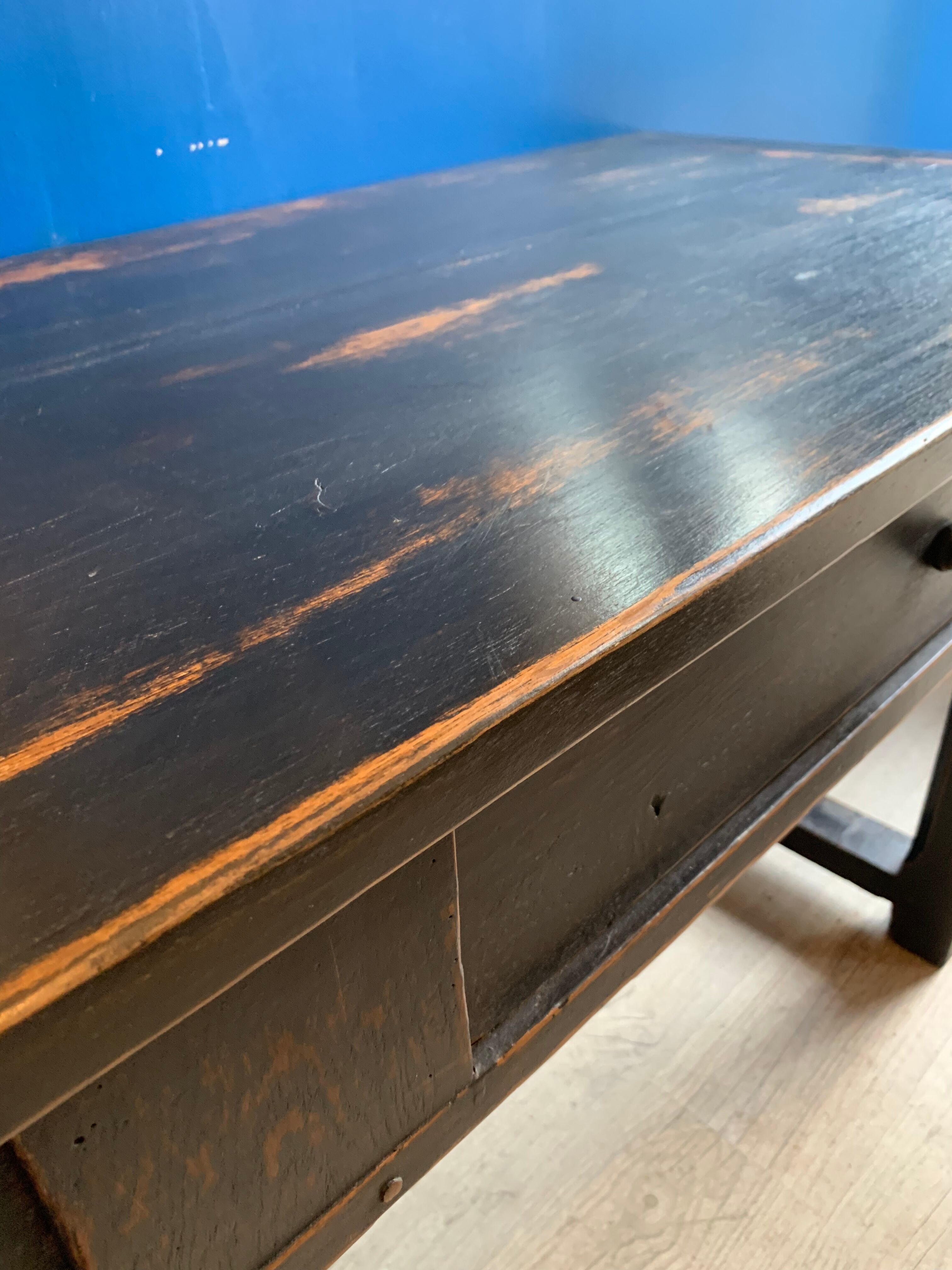 Old black patinated oak farm table 19th