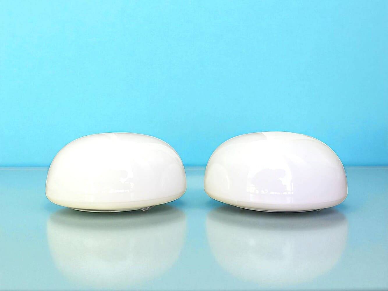 Pair white opaline glass flush mount ceiling or wall lamps