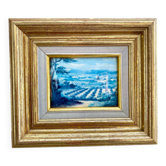 Old Glass Fixed - Provençal Landscape - Signed R. Rossetti - Vintage