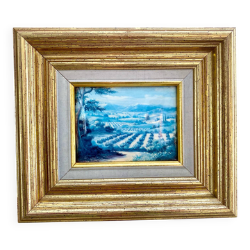 Old Glass Fixed - Provençal Landscape - Signed R. Rossetti - Vintage