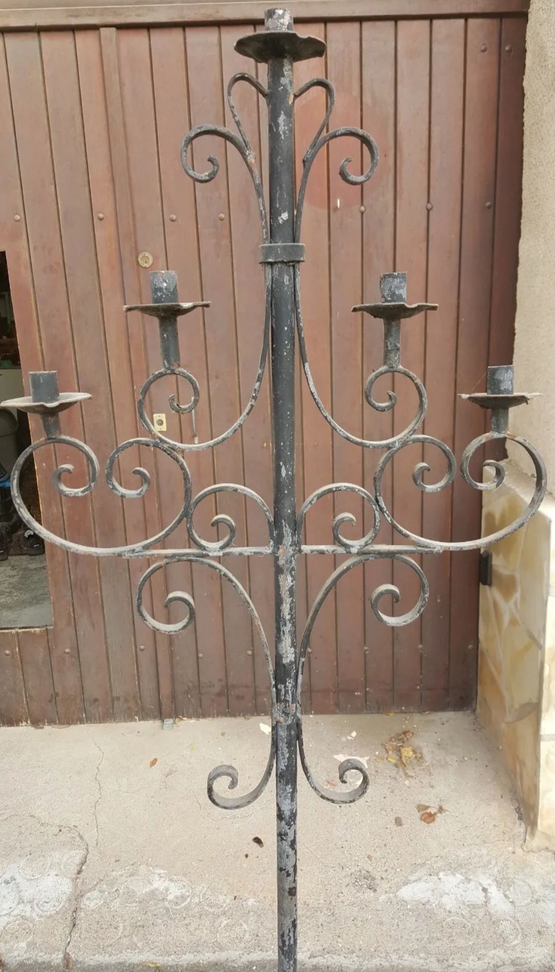 Old church floor lamp chandelier 5 fires torcher wrought iron early 20th century