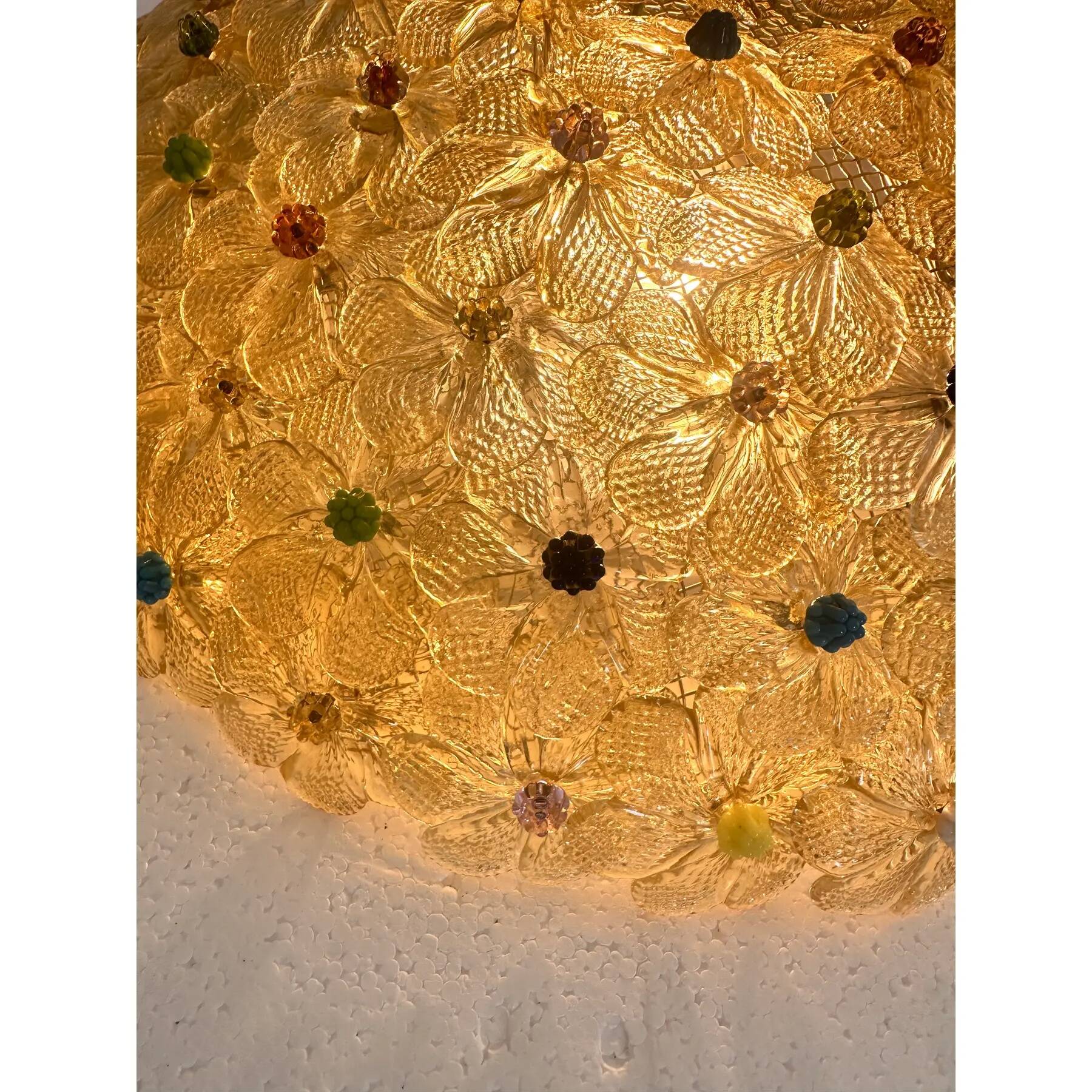 Venetian Gold Flowers and Multicoloured Murano Glass Flush Mount