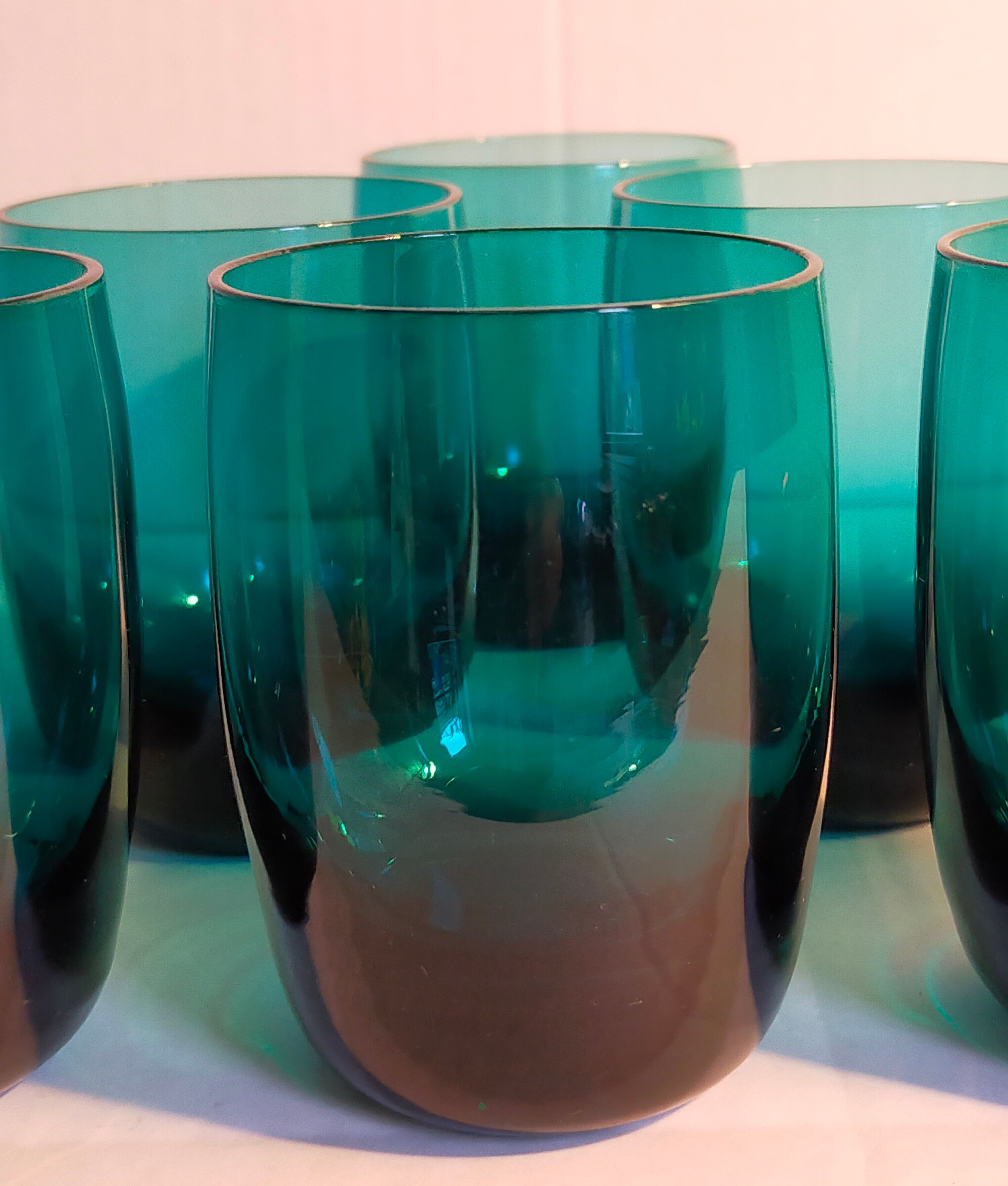 Six verres de verrier bleus paon vintages