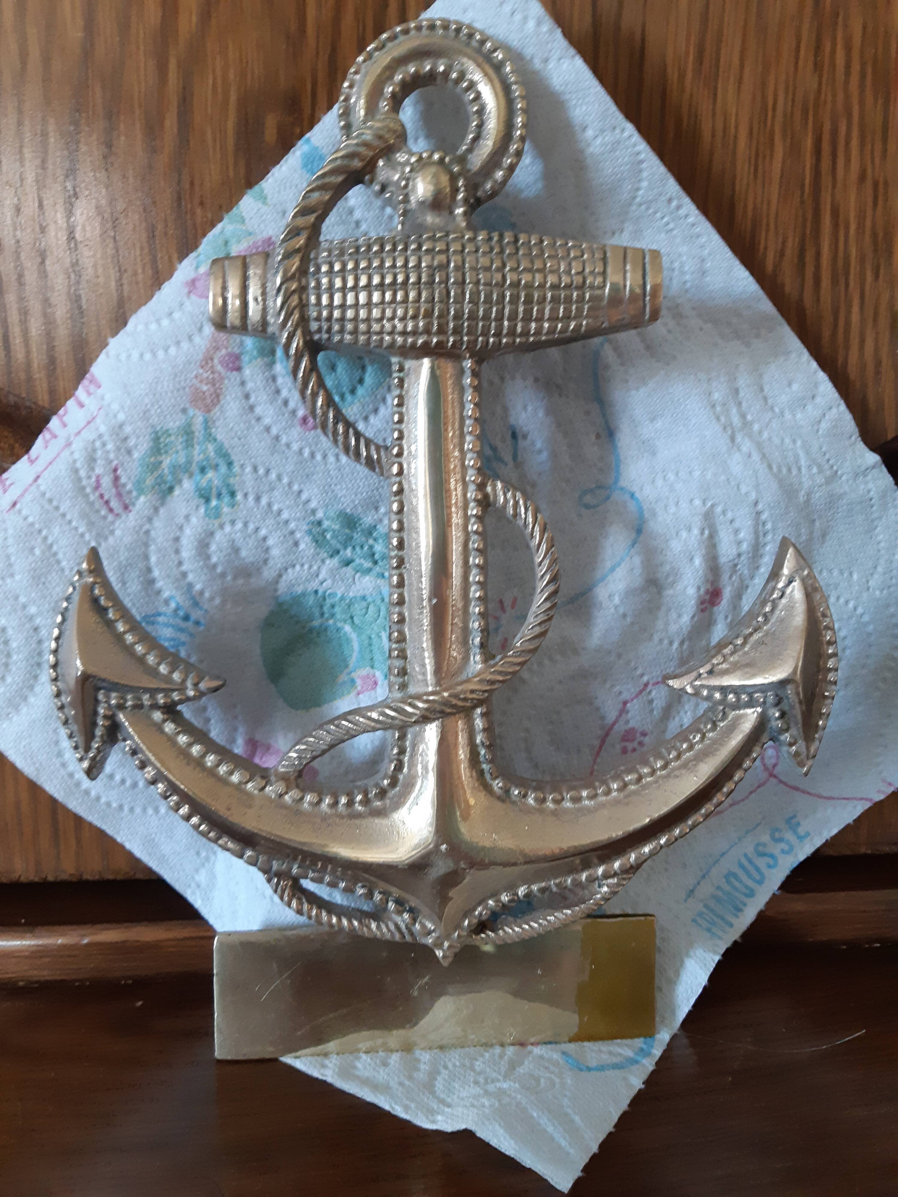Solid bronze door knocker in the shape of a marine anchor and ropes