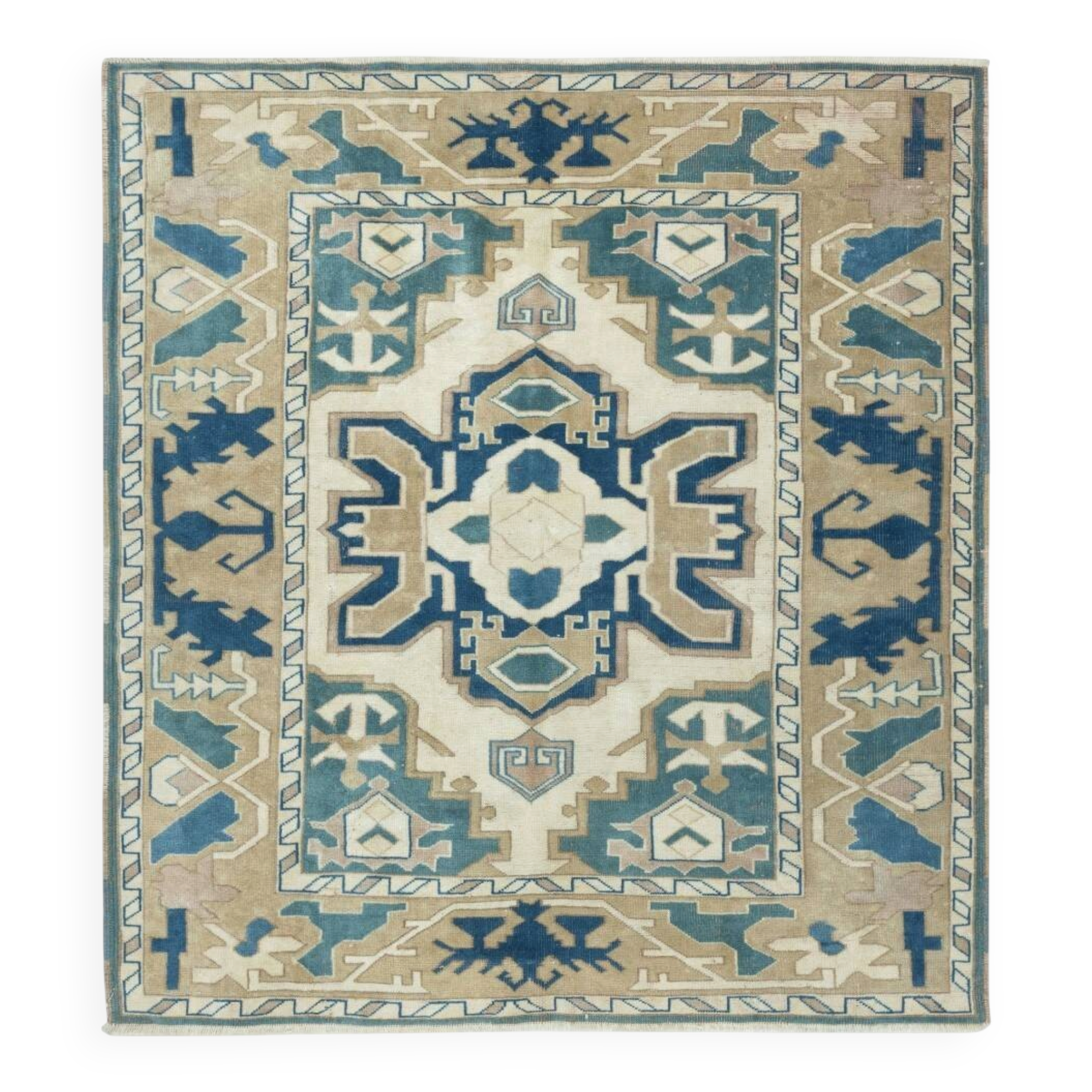 Vintage Handmade Turkish Area Rug, 100% Wool