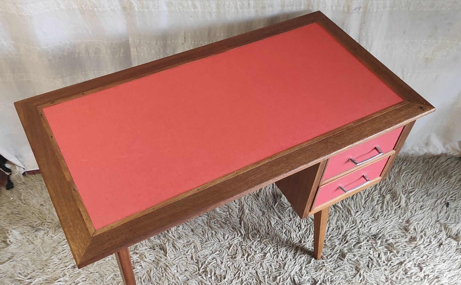 Teak desk with compass legs - 60s/70s