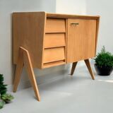Buffet commode vintage pieds compas chêne clair 1960