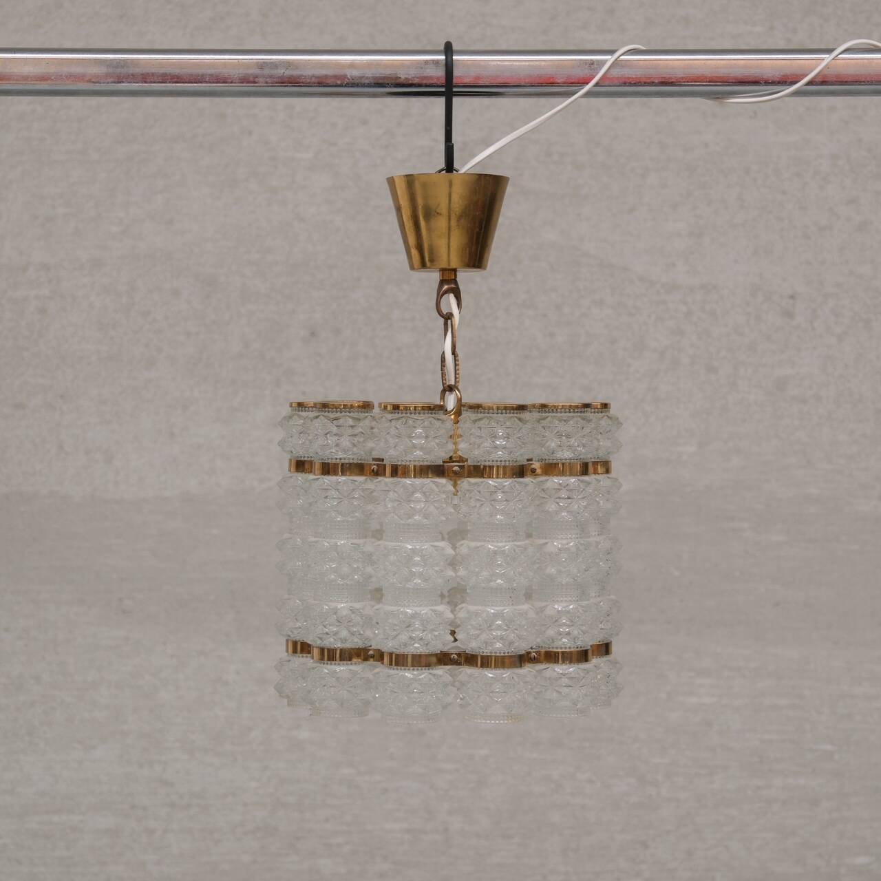 Swedish Mid-Century Brass and Glass Chandelier by Orrefors for Tyringe