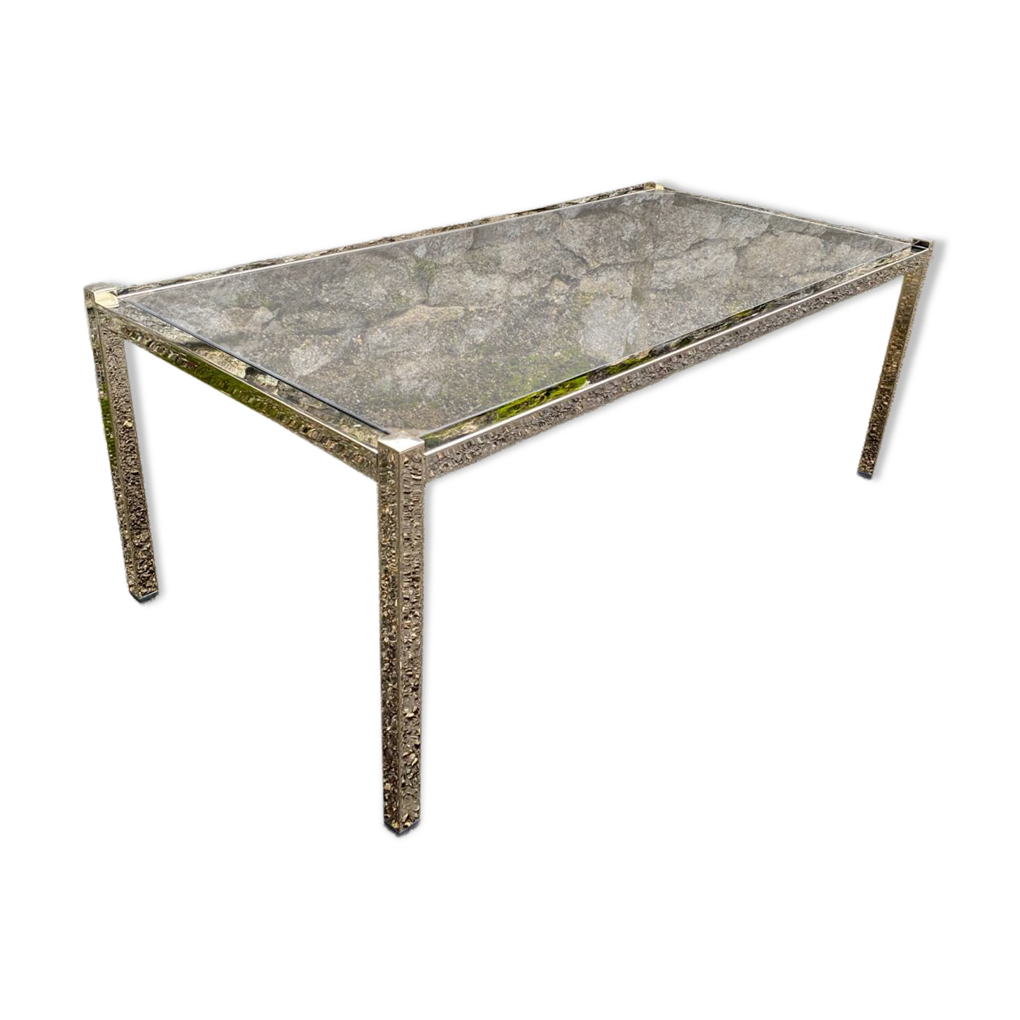 VINTAGE 1970 RECTANGULAR COFFEE TABLE GOLDEN SMOKED BROWN GLASS