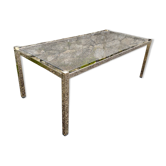 Table basse vintage 1970 rectangulaire doree verre fume marron