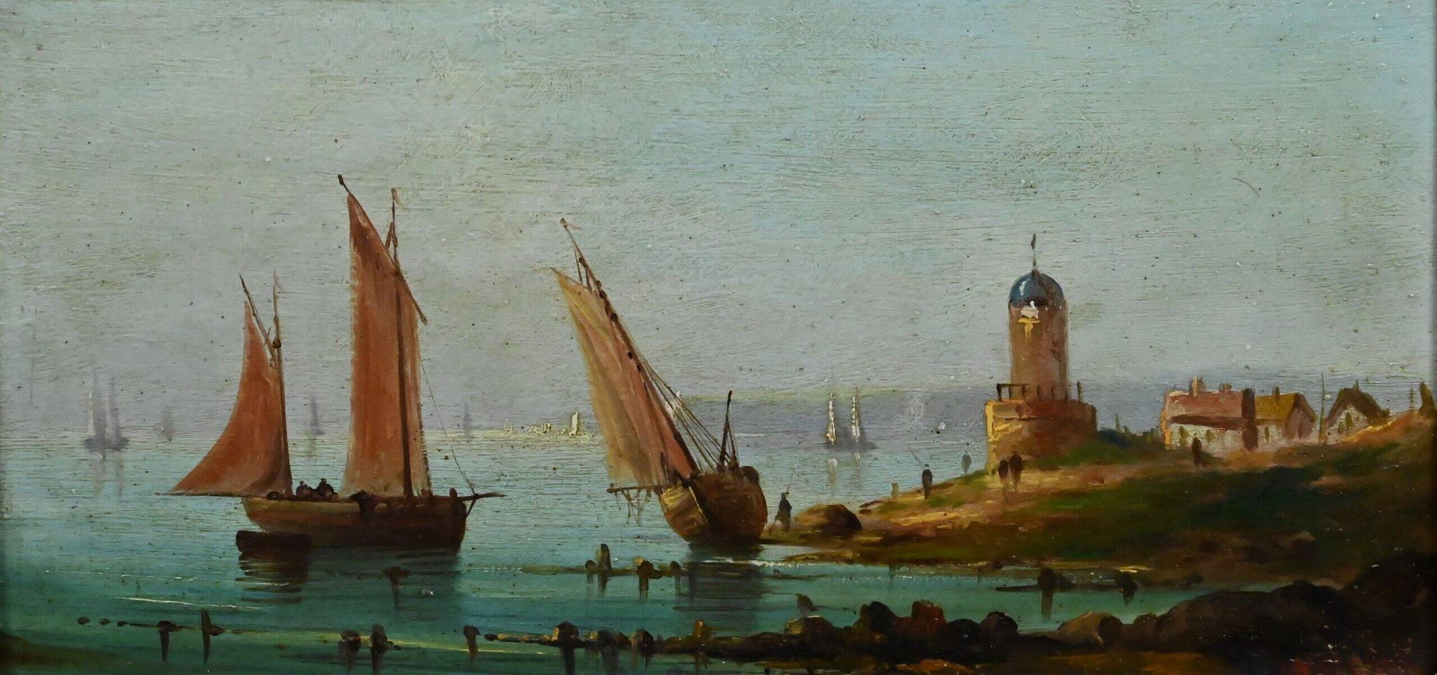Tableau "Sailboats on the Mediterranean", oil on panel, French school of the 19th century.
