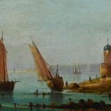 Tableau "Sailboats on the Mediterranean", oil on panel, French school of the 19th century.