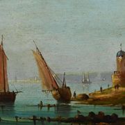 Tableau "Sailboats on the Mediterranean", oil on panel, French school of the 19th century.