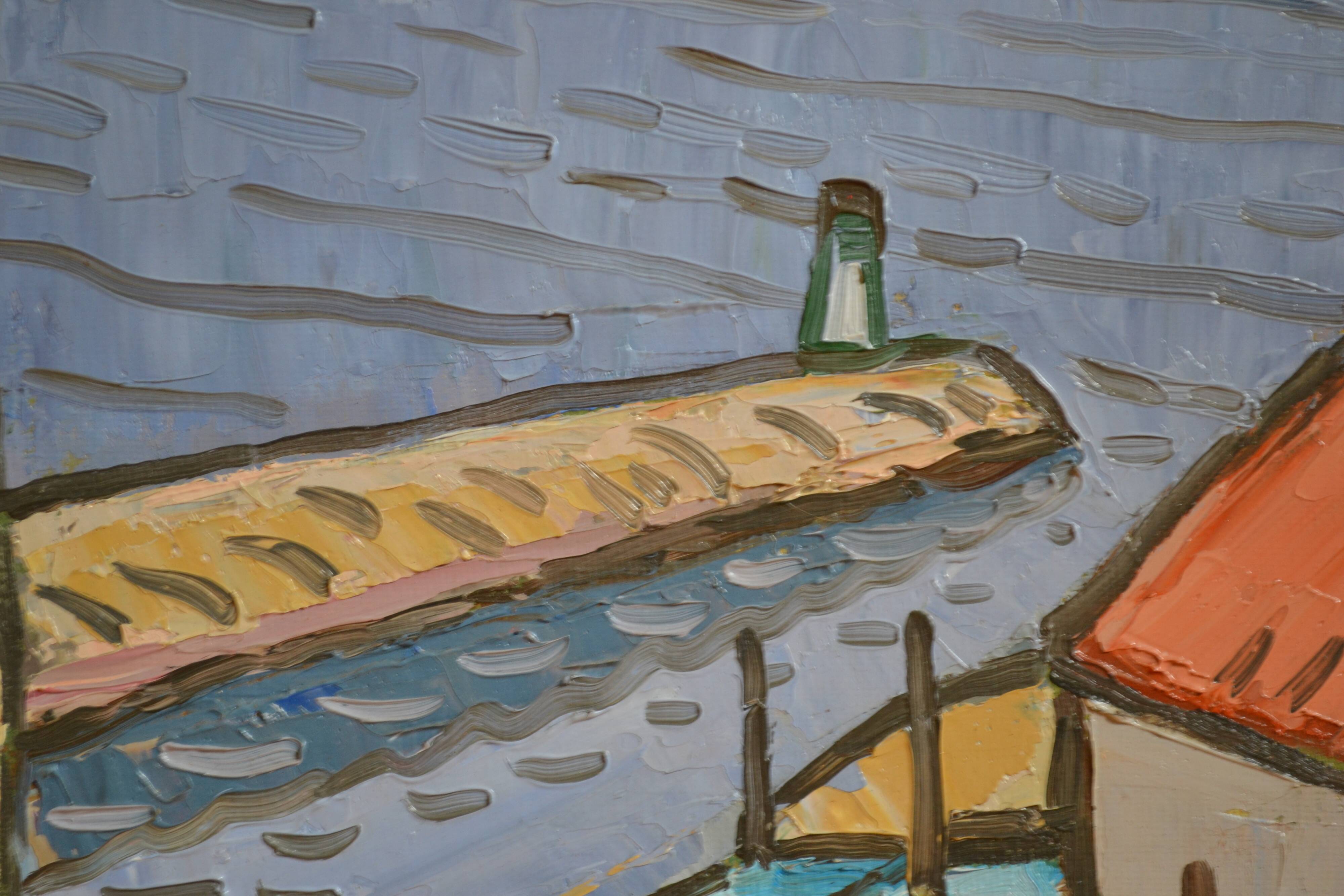 Marseille Corniche Valmer seaside landscape painting HST signed Roche