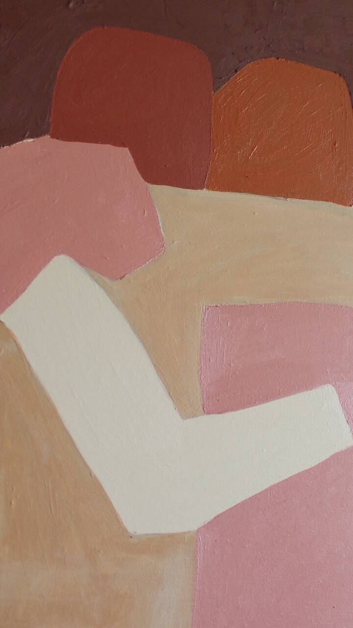 Minimalist figurative painting version burgundy "don't leave me".