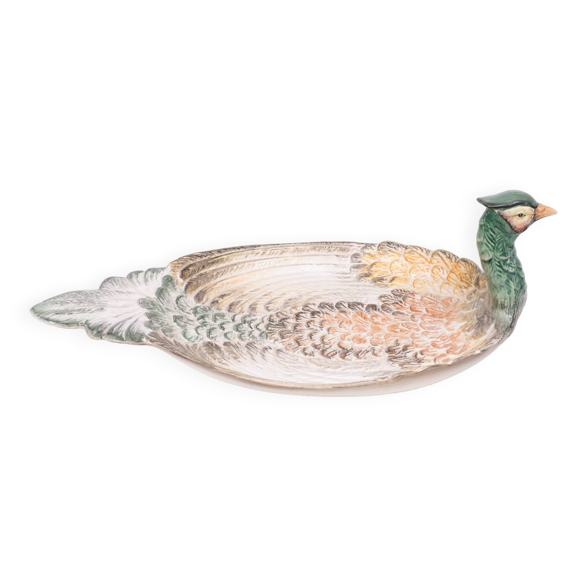 Mid century modern large Italian ceramic Peacock platter