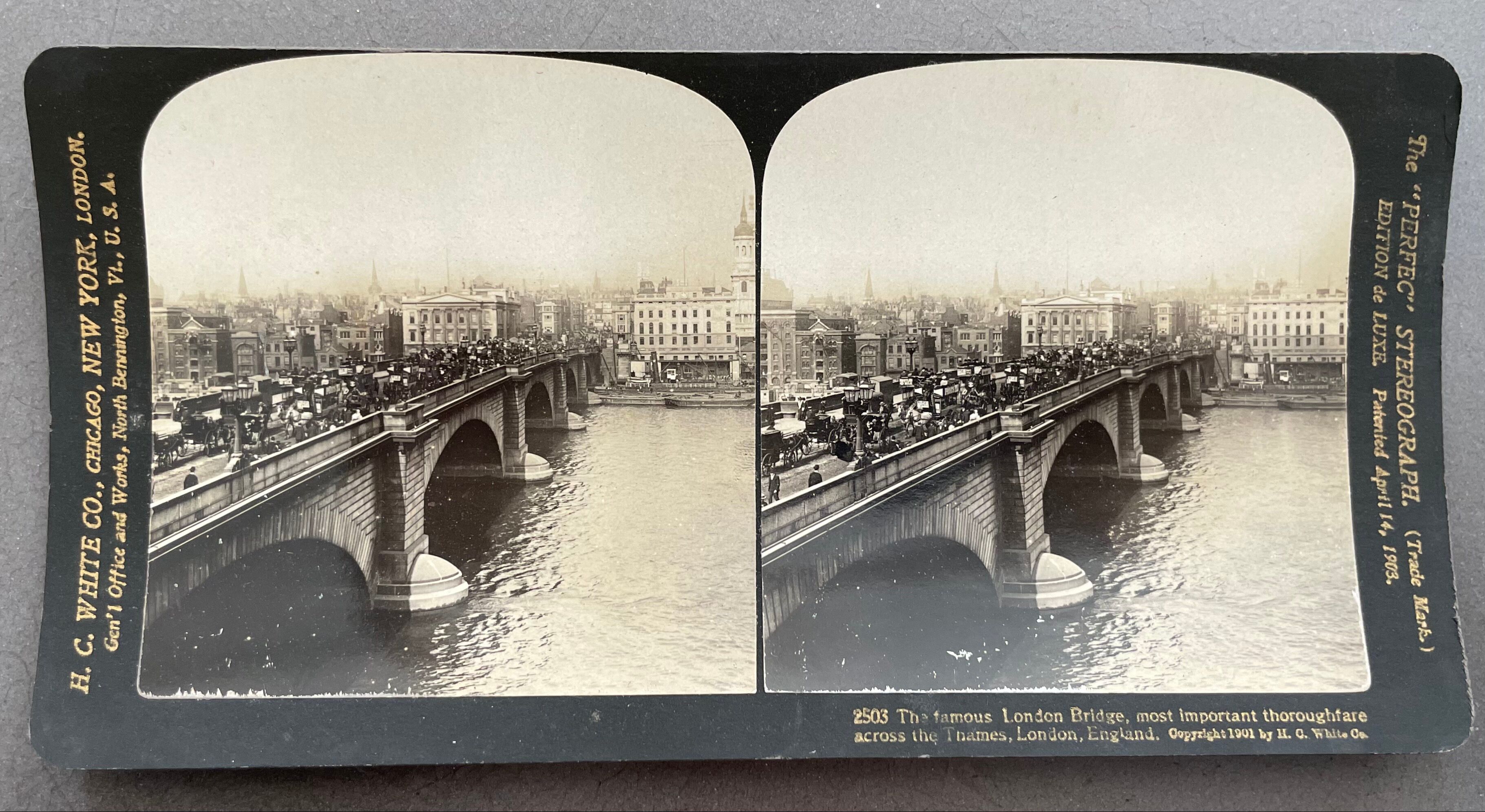 Old photography stereo, stereograph, luxury albumine 1903 London Bridge