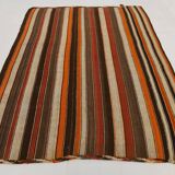 7x8 Multicolor Striped Wool Turkish Kilim Rug, 195x259 Cm