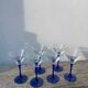 6 blue glass cocktail glasses, 1980