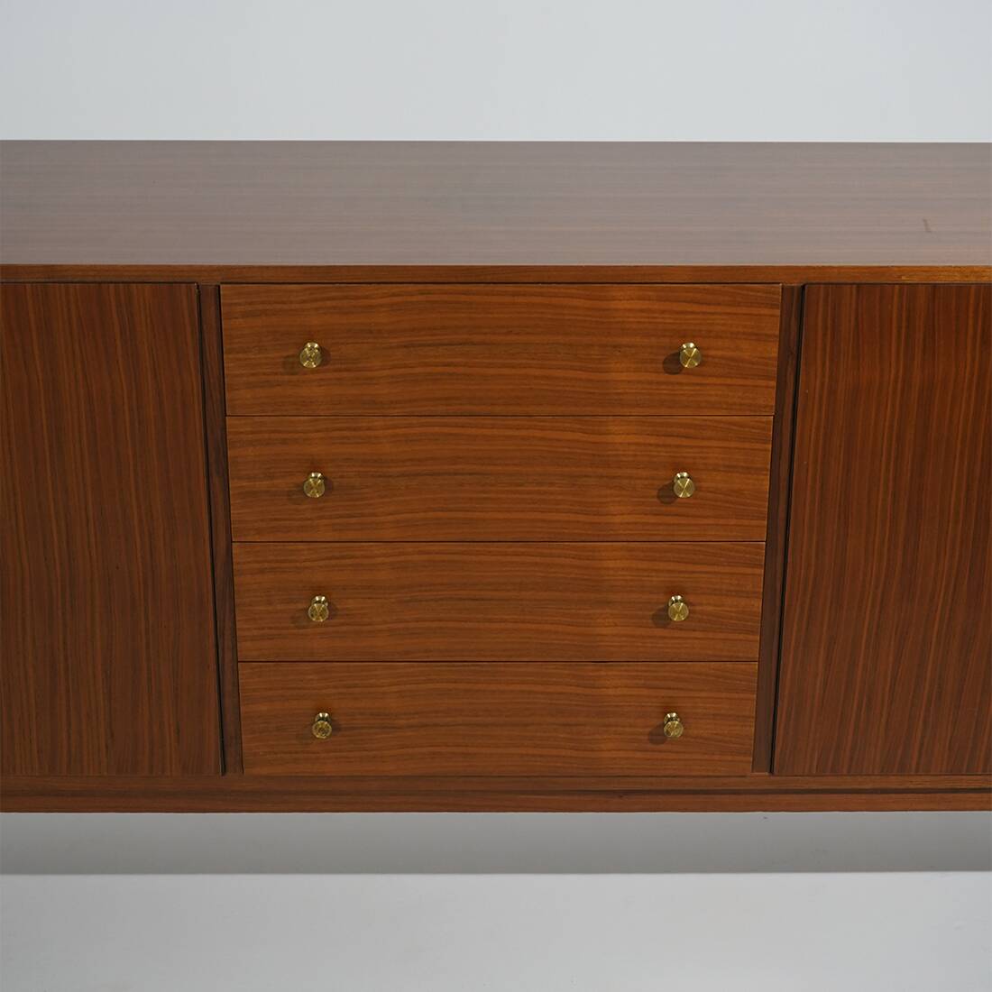 Wooden sideboard with brass knobs, 1960s