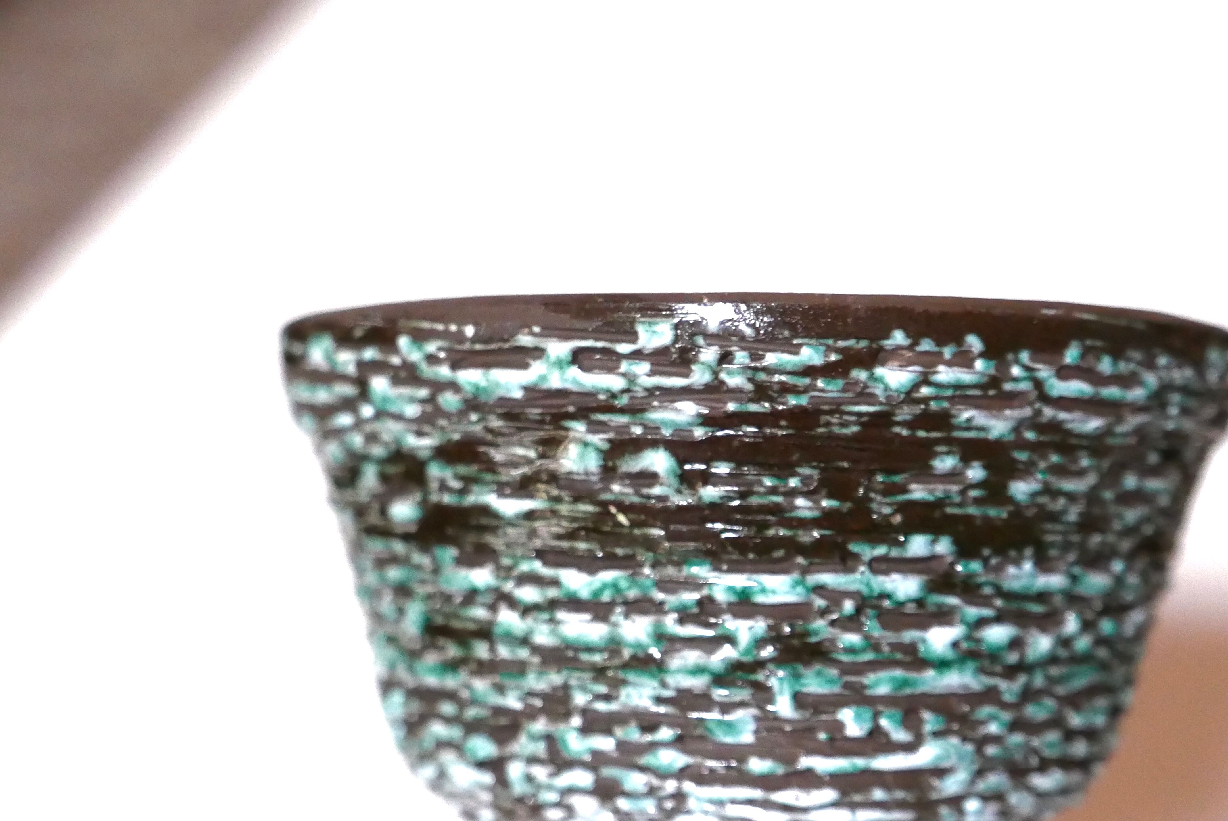 Turquoise and brown ceramic flower pot, 1950s