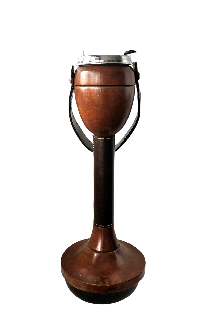 Wood and leather standing ashtray 1970