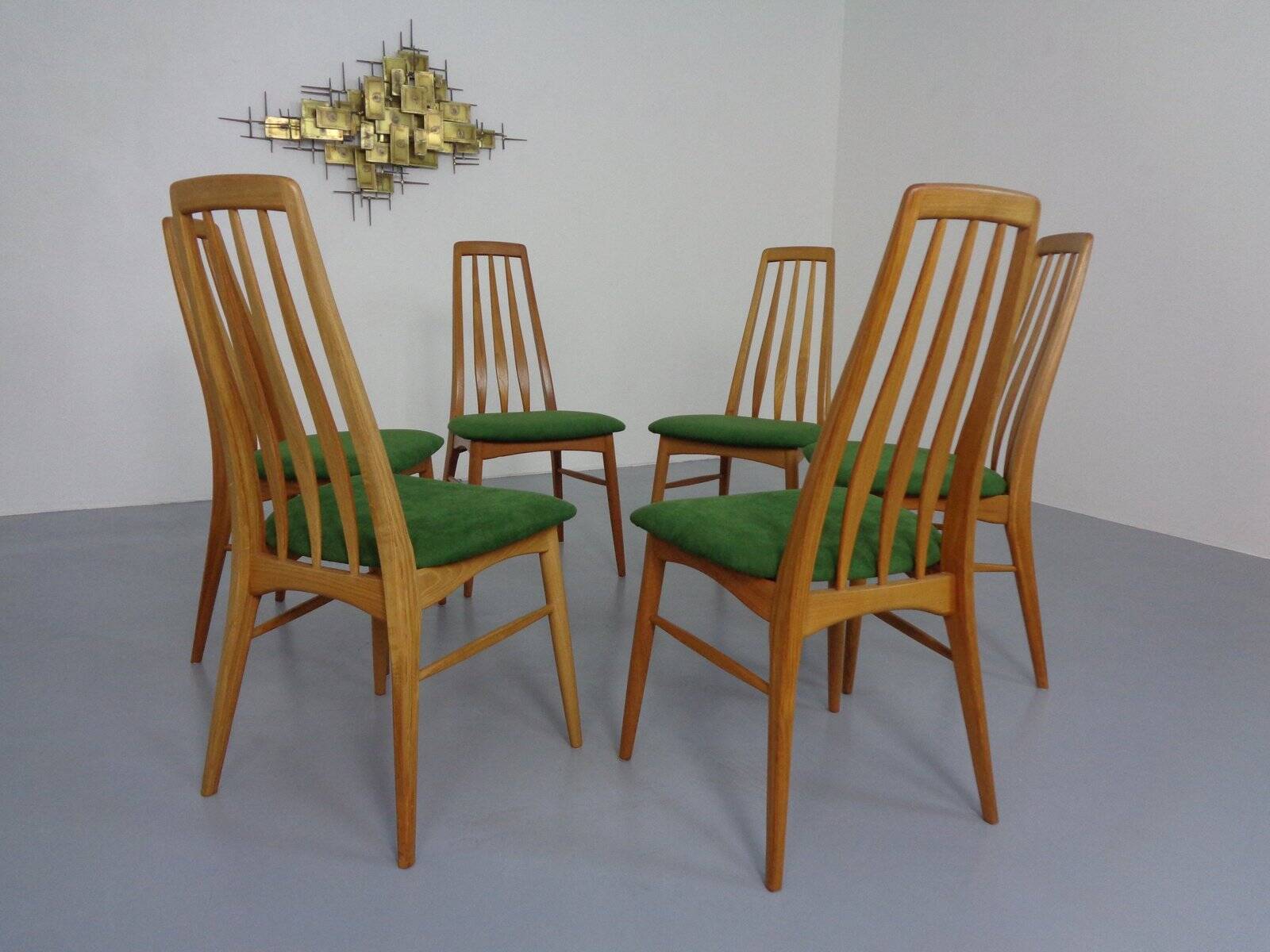 Eva dining chairs in teak by Niels Koeefoed for Hornslet Møbelfabrik, Denmark, 1960s, set of 6.