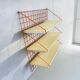 Vintage orange-red multi-level wall shelf with grid
