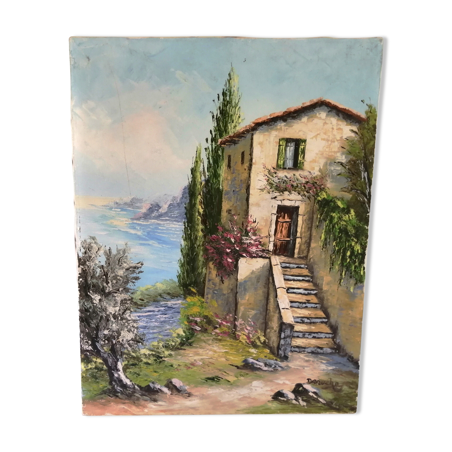 Huile sur toile mas provençal signé Danucho peintre varois