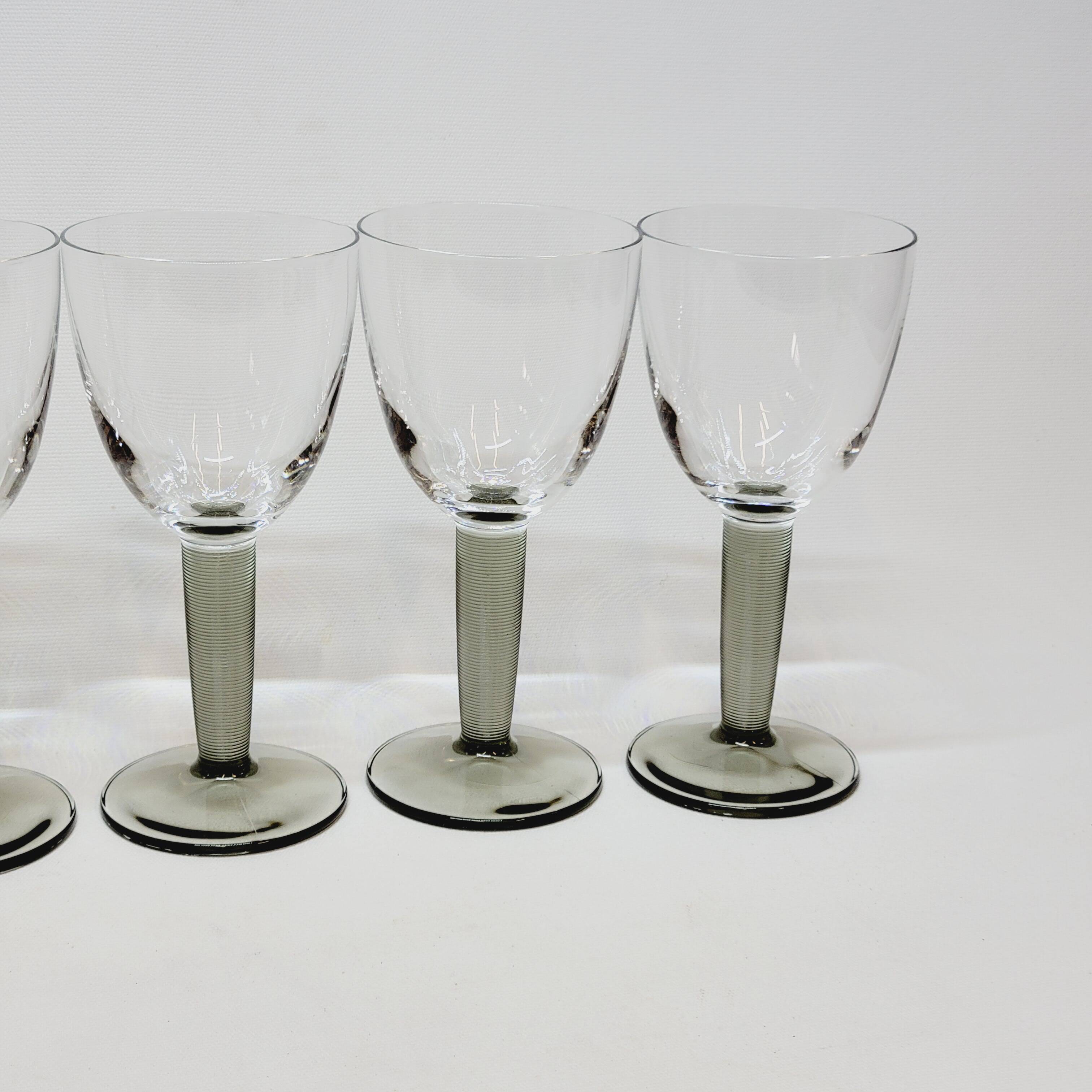6 verres à vin vintage Bormioli Rocco en cristal gris strié