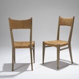 Pair of straw chairs, geneviève pons, 1950s