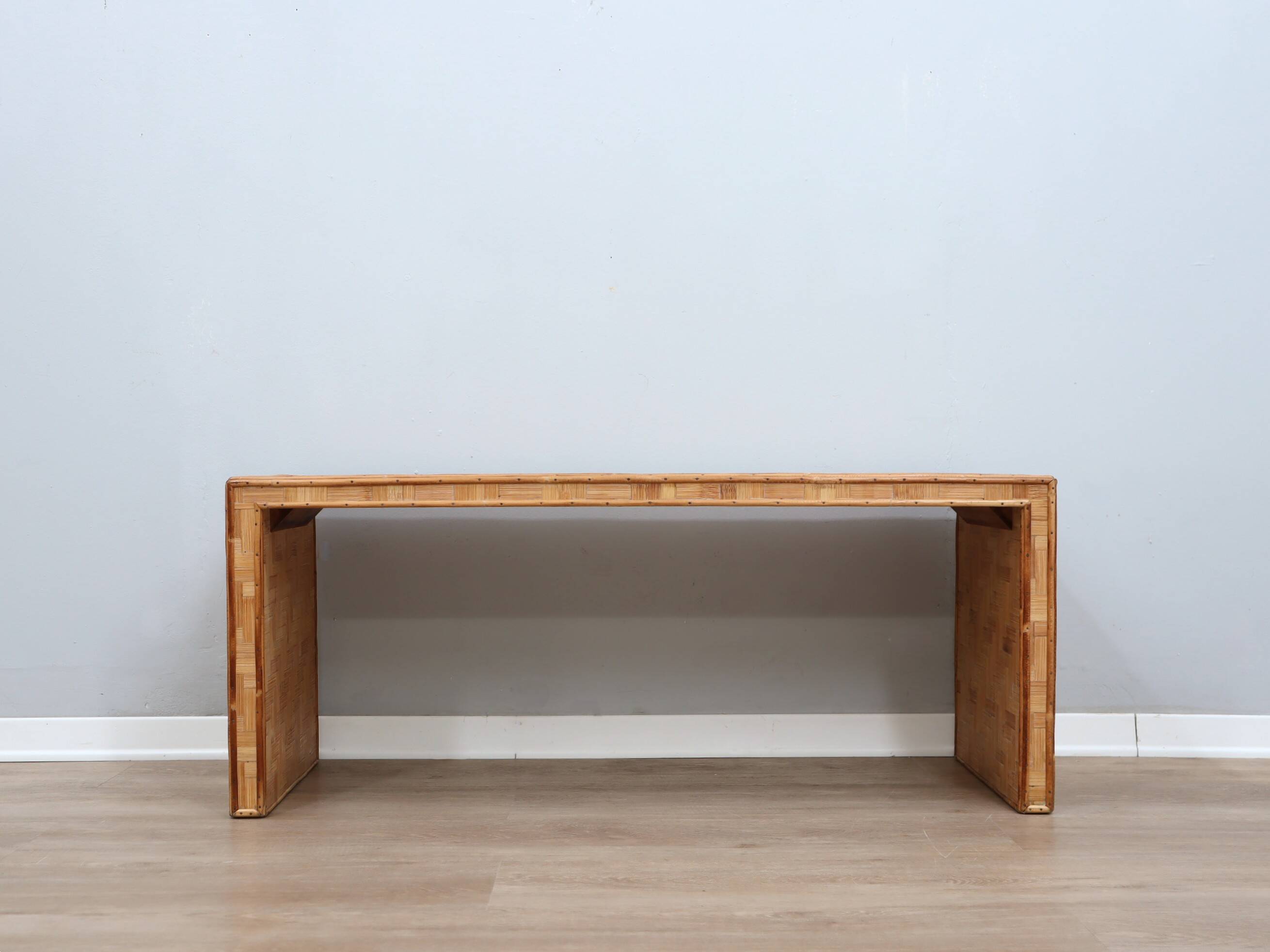 1970s minimalist bamboo & rattan bench by Vivai del Sud