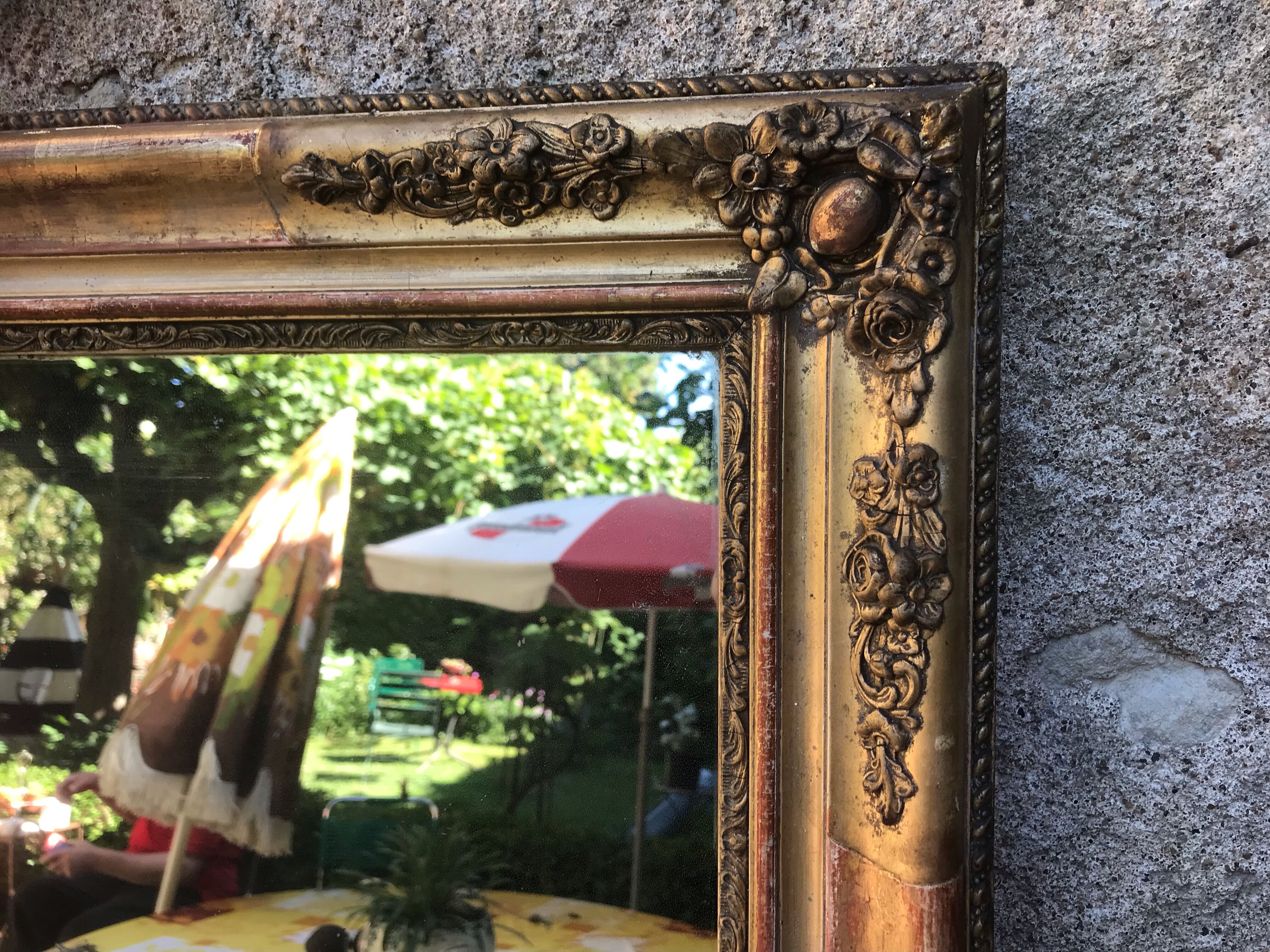 Golden mirror with gold leaf 79 x 53 cm