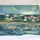 Painting painting oil on canvas Oechslin view village edge of vintage water