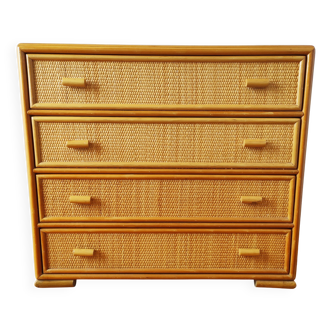 Vintage chest of drawers in light rattan
